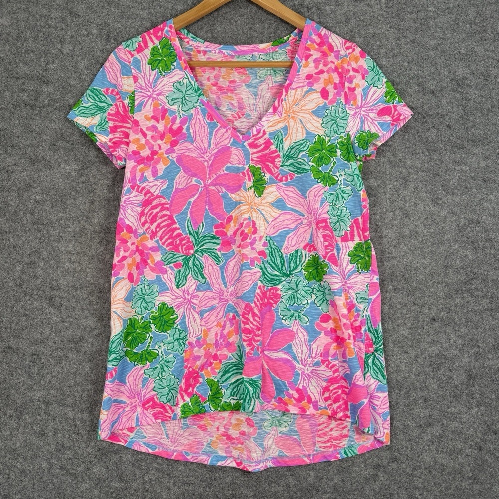 NWOT Lilly Pulitzer Etta V-neck Tigers Lair Tee Shirt Womens S Colorful Resort